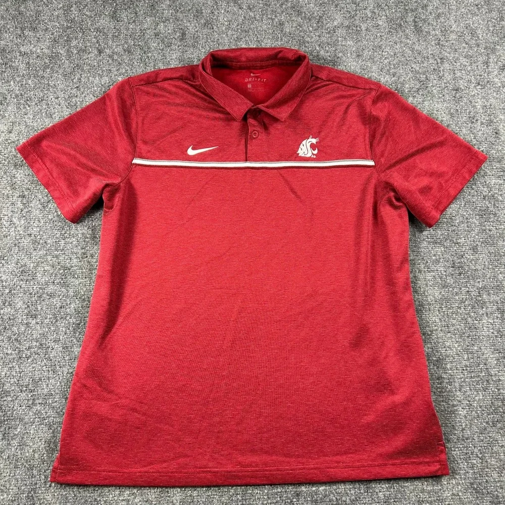 Nike‎ Polo Shirt Mens L Red WSU Cougars Washington State University Dri-FIT Golf